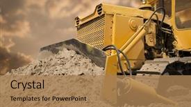  Presentation with bulldozer - Beautiful presentation theme featuring the warm sky background backdrop and a coral colored foreground