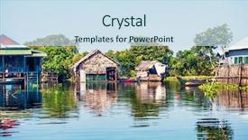  Presentation with village - Slides consisting of the water tonle sap background and a sky blue colored foreground