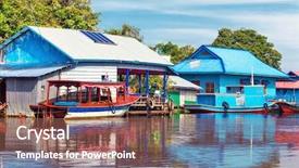  Presentation with village - Beautiful presentation theme featuring the water tonle sap backdrop and a violet colored foreground