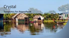  Presentation with water - Slide deck featuring the water tonle sap background and a light blue colored foreground