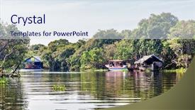  Presentation with village - Amazing slide deck having the water tonle sap backdrop and a sky blue colored foreground