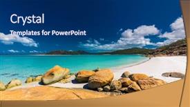  Presentation with beach rocks - Amazing slide deck having the whitsunday islands queensland backdrop and a navy blue colored foreground