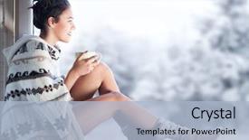  Presentation with snow tree - Cool new slide set with the window blurred winter backdrop and a light blue colored foreground