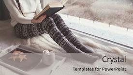  Presentation with coffee book - Presentation theme having the window snow winter background and a light gray colored foreground