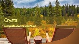  Presentation with canada - Beautiful theme featuring the wooden platform there are two wicker deck chairs the lush colorful autumn in the rocky mountains of canada backdrop and a tawny brown colored foreground