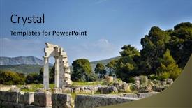  Presentation with archaeological - Slides with theater - archaeological site of asklipieion is background and a teal colored foreground