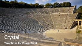  Presentation with archaeological - PPT theme consisting of theater - archaeological site of asklipieion is background and a coral colored foreground
