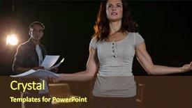  Presentation with theater stage - Presentation theme enhanced with theater - artists rehearsing on stage background and a tawny brown colored foreground