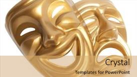  Presentation with comedy - Slide deck featuring theater - comedy and tragedy theatrical mask background and a yellow colored foreground