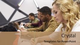  Presentation with student nurse teaching university - Beautiful theme featuring theater - female student taking notes backdrop and a coral colored foreground