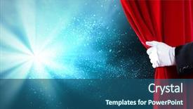  Presentation with red curtain - Theme enhanced with theater - human hand in white glove background and a ocean colored foreground