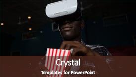  Presentation with virtual reality - Presentation theme enhanced with theater - man using virtual reality headset background and a wine colored foreground