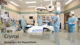  Presentation with operation room - Audience pleasing slide deck consisting of theater - medical team having a discussion backdrop and a light gray colored foreground