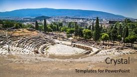  Presentation with ancient greek theatre - PPT layouts having theater - panoramic view of the theatre background and a coral colored foreground
