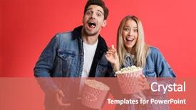  Presentation with red movie - Presentation theme having theater - portrait of an excited young background and a coral colored foreground