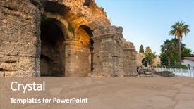  Presentation with ancient ruins - Amazing PPT layouts having theater - ruins of the ancient theatre backdrop and a coral colored foreground