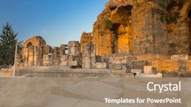  Presentation with theatre - Slide deck consisting of theater - ruins of the ancient theatre background and a coral colored foreground
