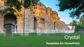  Presentation with ancient ruins - Beautiful theme featuring theater - ruins of the ancient theatre backdrop and a forest green colored foreground