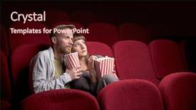  Presentation with red movie - PPT theme consisting of theater - young cute couple sitting alone background and a wine colored foreground