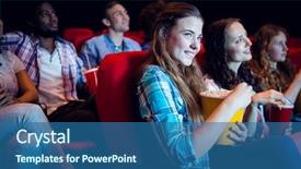  Presentation with cinema - Presentation theme with theater - young friends watching a film background and a ocean colored foreground