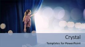  Presentation with curtain opening - Slides consisting of theater - young woman in casual opening background and a light blue colored foreground