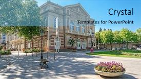  Presentation with pantomime theater masks - Cool new presentation theme with theater building baden-baden germany backdrop and a light blue colored foreground