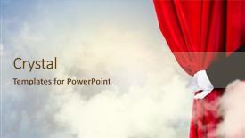  Presentation with theater curtain - Audience pleasing slide deck consisting of theater curtains - hand of businessman opening red backdrop and a  colored foreground