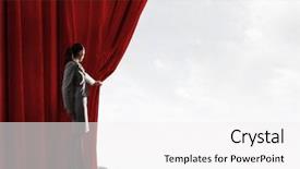  Presentation with theater curtain - PPT theme with theater curtains - young woman in business suit background and a white colored foreground