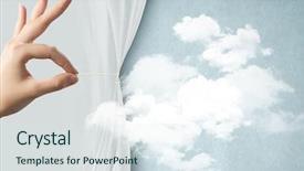  Presentation with theater curtain - Beautiful slide set featuring theater free - close up of hand opening backdrop and a sky blue colored foreground