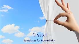  Presentation with theater curtain - PPT theme with theater free - close up of hand opening background and a sky blue colored foreground