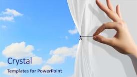  Presentation with theater curtain - PPT theme consisting of theater free - close up of hand opening background and a sky blue colored foreground