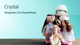  Presentation with theater - Audience pleasing PPT theme consisting of theater free - dolls on blue background backdrop and a cool aqua colored foreground