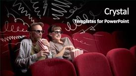  Presentation with popcorn movie - Audience pleasing slides consisting of theater free - young cute couple sitting backdrop and a  colored foreground
