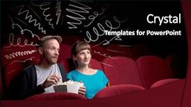  Presentation with movie popcorn - Cool new slide deck with theater free - young cute couple sitting backdrop and a  colored foreground
