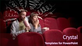  Presentation with popcorn movie - Cool new PPT theme with theater free - young cute couple sitting backdrop and a  colored foreground