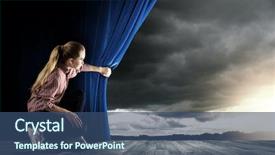  Presentation with free - Theme having theater free - young woman in casual opening background and a ocean colored foreground