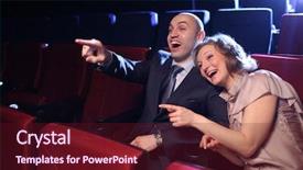  Presentation with movie theater - Presentation theme with theater laughing while watching comedy background and a tawny brown colored foreground