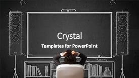  Presentation with home - Colorful presentation design enhanced with theater minds - young businessman sitting and enjoying backdrop and a  colored foreground