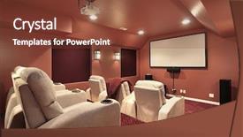  Presentation with theater - Audience pleasing slides consisting of theater room in upscale home backdrop and a tawny brown colored foreground