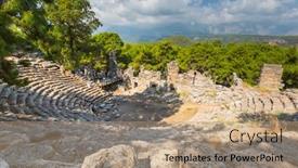  Presentation with ancient ruins - Amazing PPT theme having theater-ruins-in-the-ancient backdrop and a coral colored foreground