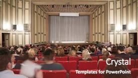  Presentation with business people silhouette - Theme having theather stage with people silhouette background and a tawny brown colored foreground