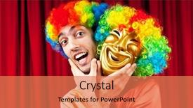  Presentation with actor - Cool new theme with theatre arts - actor with maks backdrop and a  colored foreground