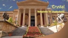  Presentation with theater - Slide deck featuring theatre door - massimo theater entrance in palermo background and a tawny brown colored foreground
