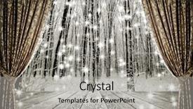  Presentation with winter forest - Slides consisting of theatre door - open curtains on the background background and a light gray colored foreground