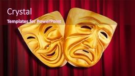  Presentation with performance - Beautiful slide set featuring comedy tragedy - theatre performance concept with masks backdrop and a wine colored foreground