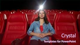  Presentation with cinema theatre - Amazing theme having theatre screen - cinema entertainment and people concept backdrop and a wine colored foreground
