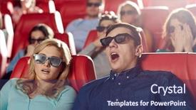  Presentation with horror cinema - Presentation theme enhanced with theatre screen - cinema technology entertainment and people background and a ocean colored foreground