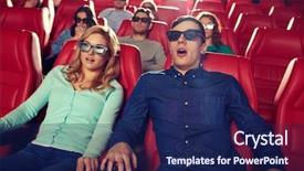  Presentation with movie screen - Beautiful theme featuring theatre screen - cinema technology entertainment and people backdrop and a navy blue colored foreground