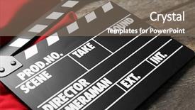  Presentation with movie screen - Slides having theatre screen - movie clapper on wooden background background and a gray colored foreground