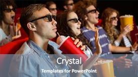  Presentation with film - Beautiful slides featuring theatre screen - young friends watching a 3d backdrop and a seafoam green colored foreground